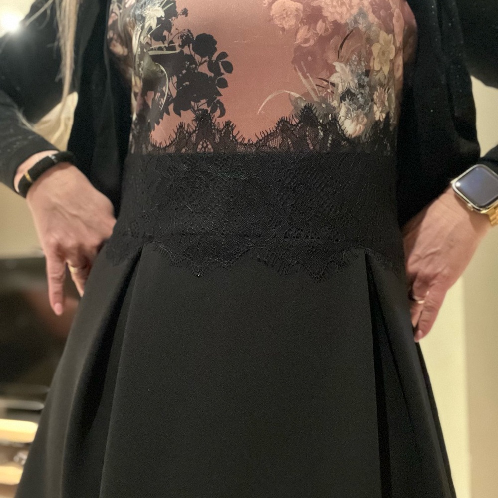Black & Floral Sleeveless Dress. Made in Italy.